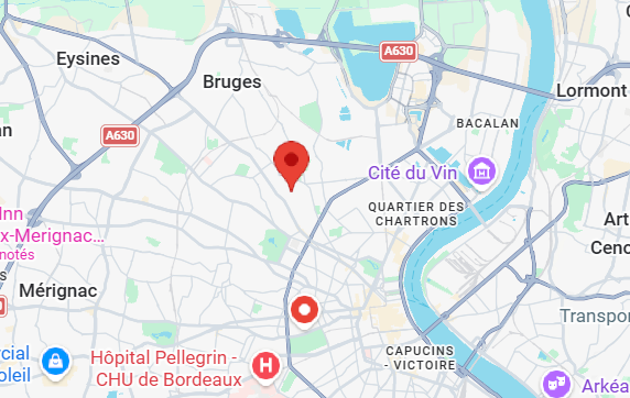 Emplacement des locaux de Thierry Traiteur au 28 rue Blanchard, Le Bouscat